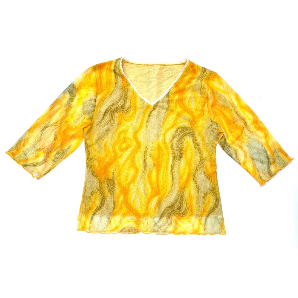 Vintage Yellow Green Flame Mesh Top | Size Medium